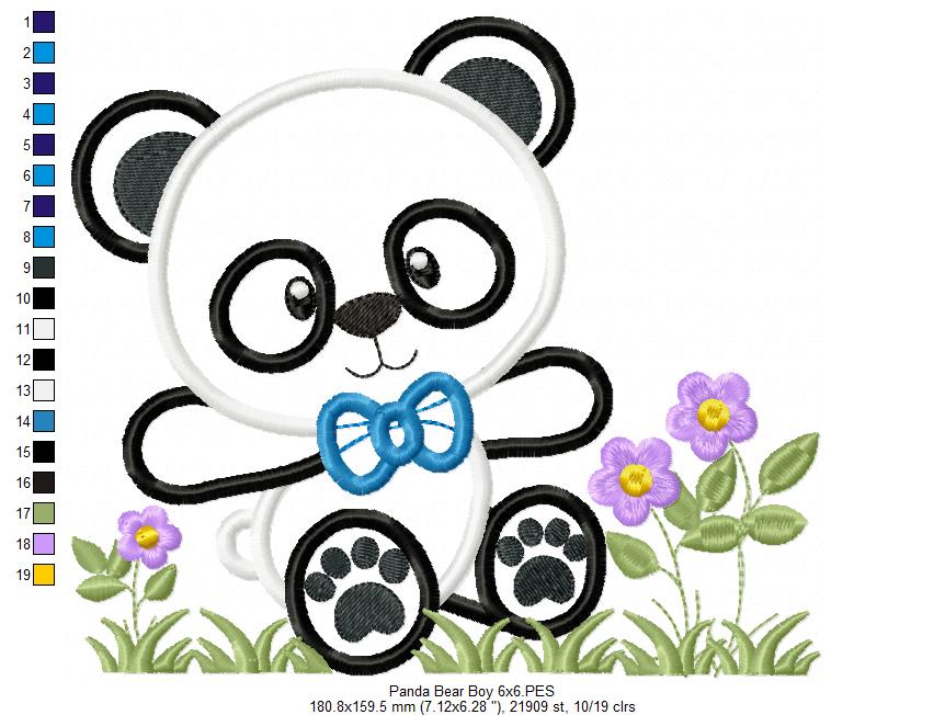 Panda Bear Boy - Applique Embroidery