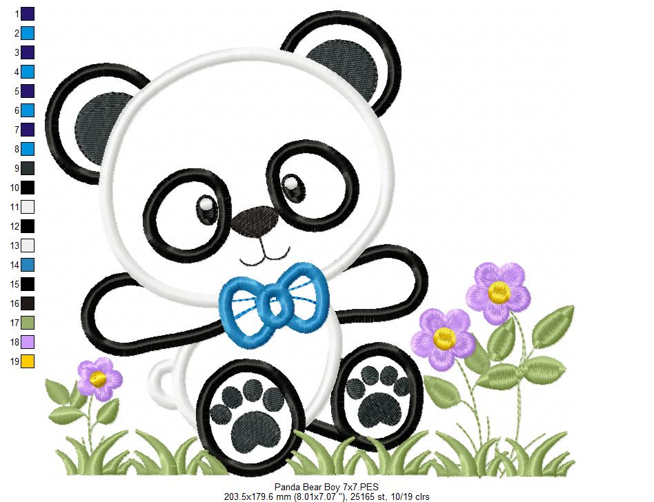 Panda Bear Boy - Applique Embroidery