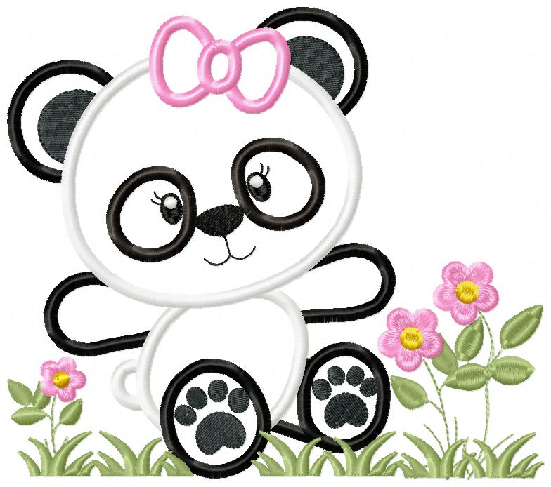 Panda Bear Girl - Applique - 4x4 5x5 6x6 7x7