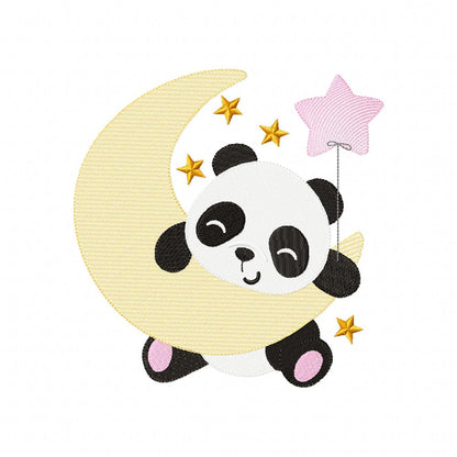 Sweet Panda Moon - Sketch Stitch – Machine Embroidery Design
