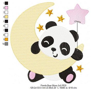 Sweet Panda Moon - Sketch Stitch – Machine Embroidery Design