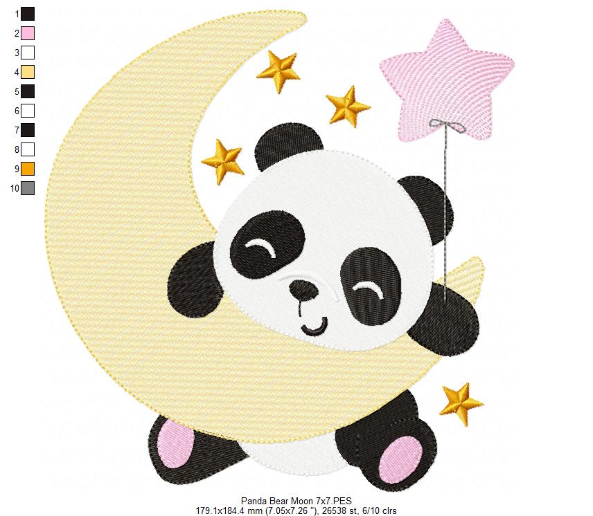 Panda Bear on the Moon - Fill Stitch - 4x4 5x5 6x6 7x7
