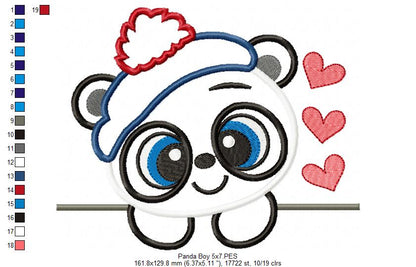 Panda Bear Boy - Applique - 4x4 5x7 6x10 7x12