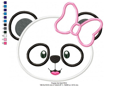 Panda Bear Girl - Applique - 4x4 5x5 6x6 7x7