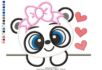 Panda Bear Girl - Applique - 4x4 5x7 6x10 7x12