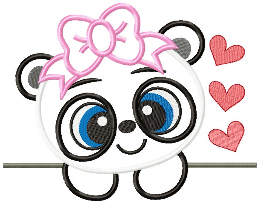 Panda Bear Girl - Applique - 4x4 5x7 6x10 7x12