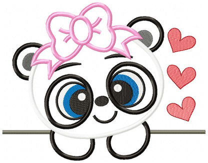Panda Bear Girl - Applique - 4x4 5x7 6x10 7x12