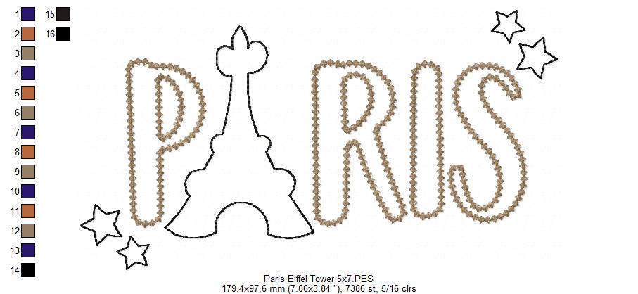 Paris Eiffel Tower - Raggy Applique - 5x7 5x8 6x10 7x12