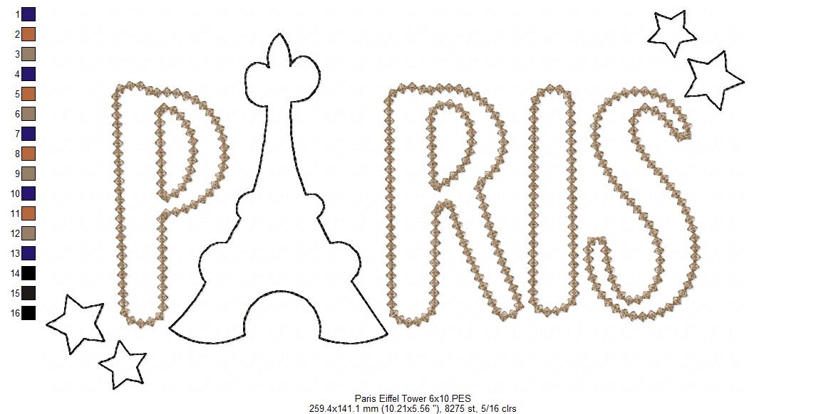 Paris Eiffel Tower - Raggy Applique - 5x7 5x8 6x10 7x12