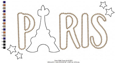 Paris Eiffel Tower - Raggy Applique - 5x7 5x8 6x10 7x12
