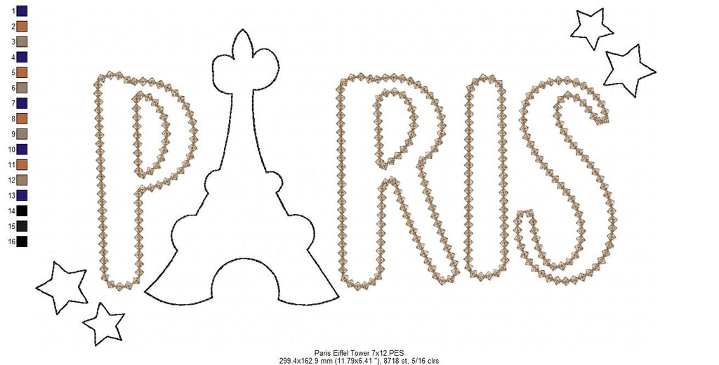 Paris Eiffel Tower - Raggy Applique - 5x7 5x8 6x10 7x12