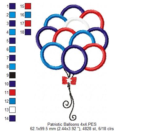 4th of July Patriotic USA Balloons - Rippled & Applique - Set of 2 designs