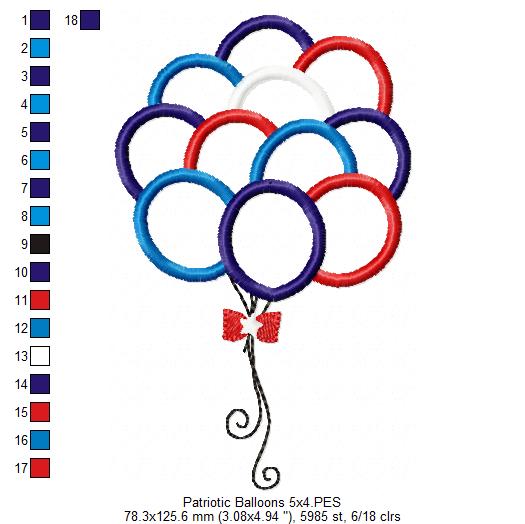 4th of July Patriotic USA Balloons - Rippled & Applique - Set of 2 designs