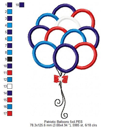4th of July Patriotic USA Balloons - Rippled & Applique - Set of 2 designs