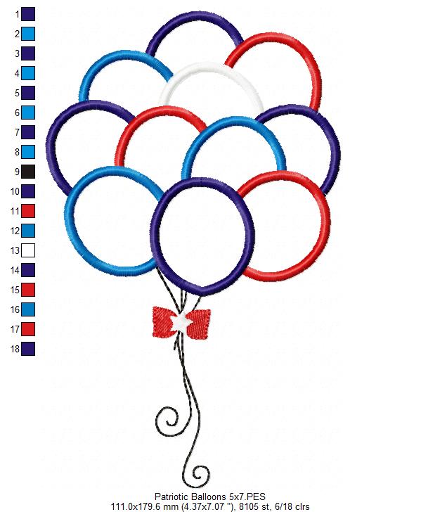 4th of July Patriotic USA Balloons - Rippled & Applique - Set of 2 designs