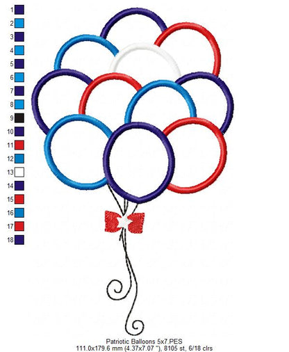 4th of July Patriotic USA Balloons - Rippled & Applique - Set of 2 designs