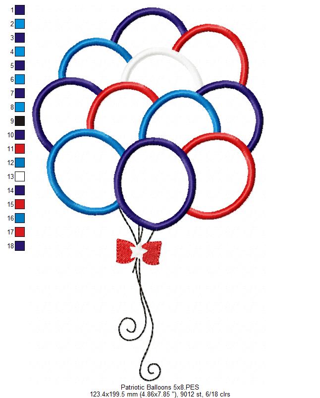 4th of July Patriotic USA Balloons - Rippled & Applique - Set of 2 designs