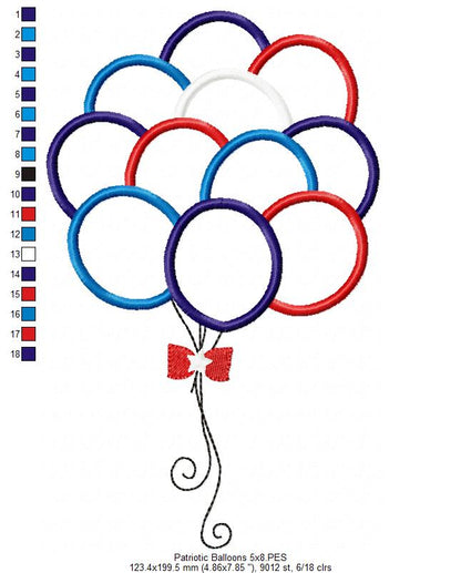 4th of July Patriotic USA Balloons - Rippled & Applique - Set of 2 designs