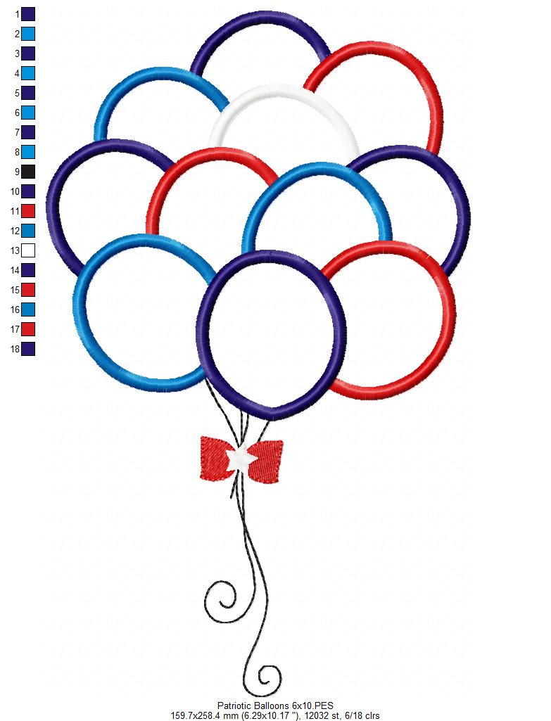 4th of July Patriotic USA Balloons - Rippled & Applique - Set of 2 designs
