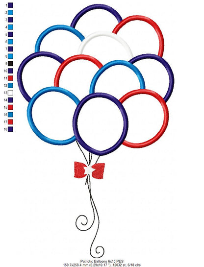 4th of July Patriotic USA Balloons - Rippled & Applique - Set of 2 designs