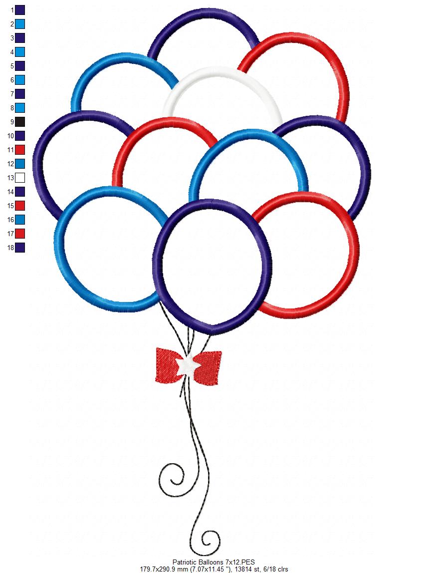 4th of July Patriotic USA Balloons - Rippled & Applique - Set of 2 designs