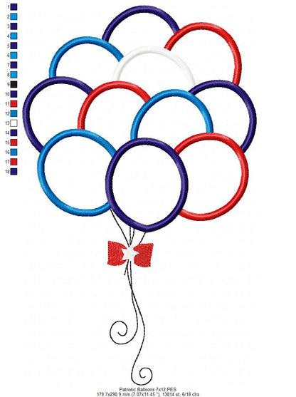 4th of July Patriotic USA Balloons - Rippled & Applique - Set of 2 designs