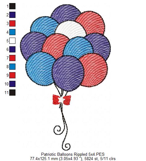 4th of July Patriotic USA Balloons - Rippled & Applique - Set of 2 designs