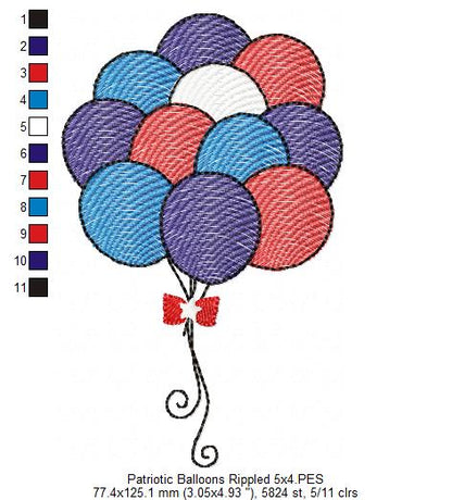 4th of July Patriotic USA Balloons - Rippled & Applique - Set of 2 designs