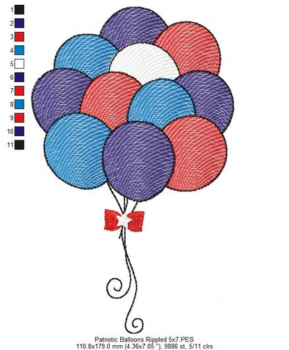 4th of July Patriotic USA Balloons - Rippled & Applique - Set of 2 designs