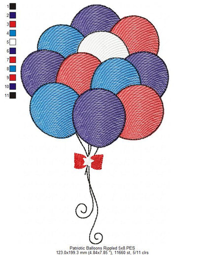 4th of July Patriotic USA Balloons - Rippled & Applique - Set of 2 designs