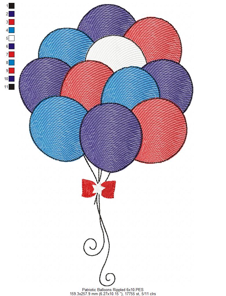 4th of July Patriotic USA Balloons - Rippled & Applique - Set of 2 designs