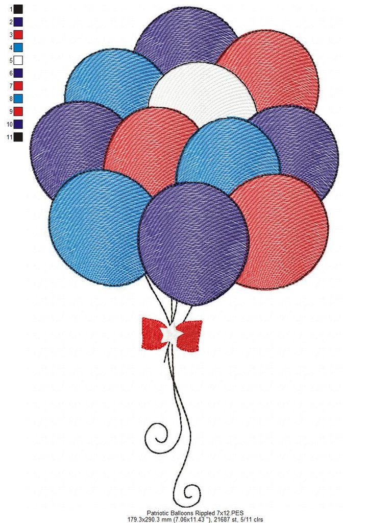 4th of July Patriotic USA Balloons - Rippled & Applique - Set of 2 designs