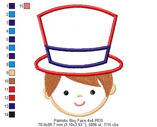 USA Patriotic American Boy Face - Applique