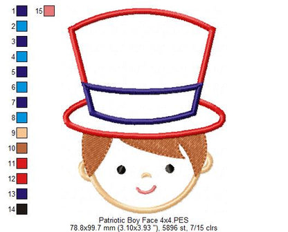 USA Patriotic American Boy and Girl Face - Applique - Set of 2 designs