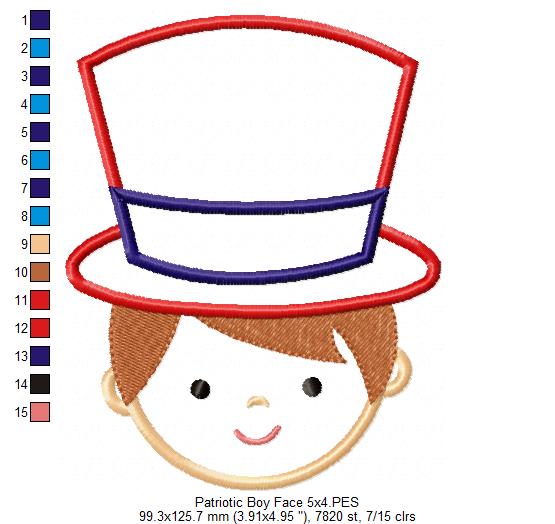 USA Patriotic American Boy Face - Applique