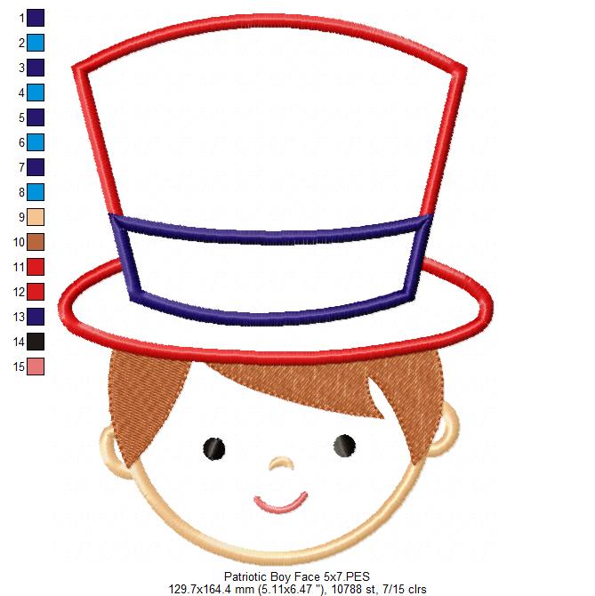 USA Patriotic American Boy Face - Applique