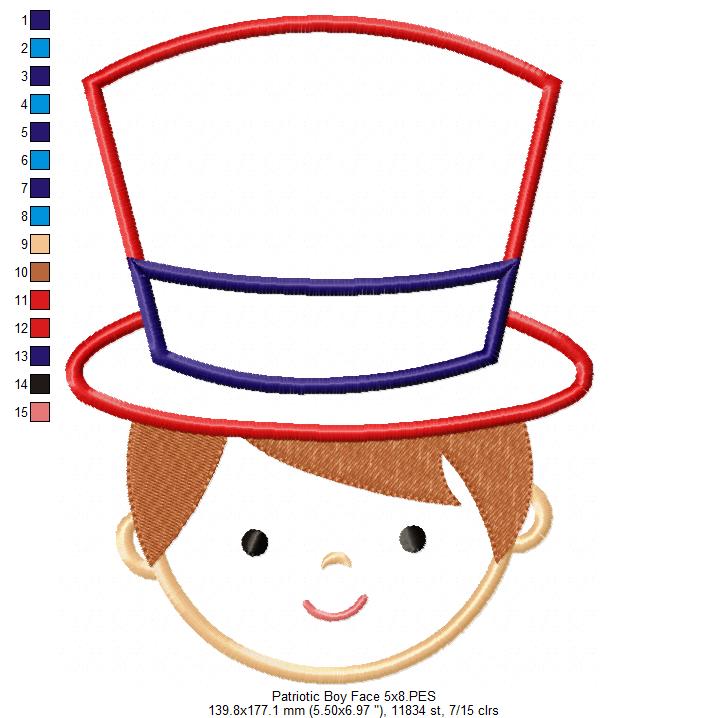 USA Patriotic American Boy Face - Applique