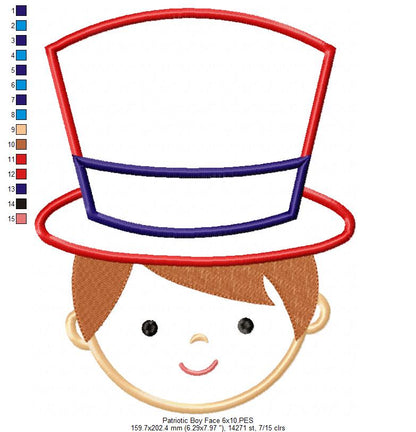 USA Patriotic American Boy and Girl Face - Applique - Set of 2 designs