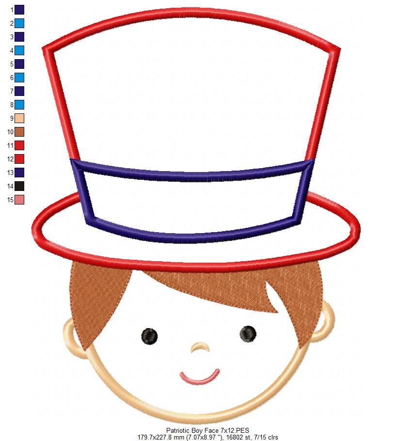 USA Patriotic American Boy Face - Applique