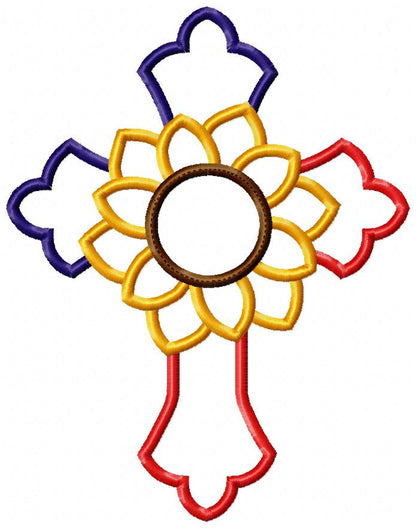 Patriotic Cross with Sunflower - Applique - Machine Embroidery Design