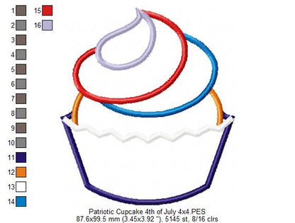 Patriotic Cupcake 4th of July - Applique - 4x4 5x5 6x6 7x7