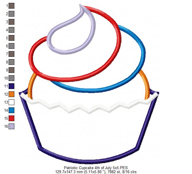 Patriotic Cupcake 4th of July - Applique - 4x4 5x5 6x6 7x7