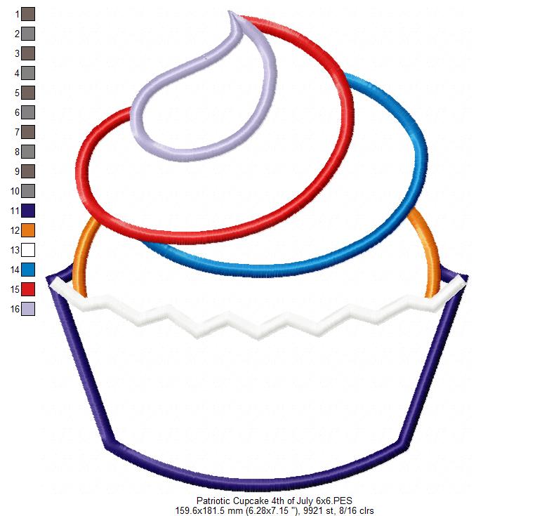 Patriotic Cupcake 4th of July - Applique - 4x4 5x5 6x6 7x7