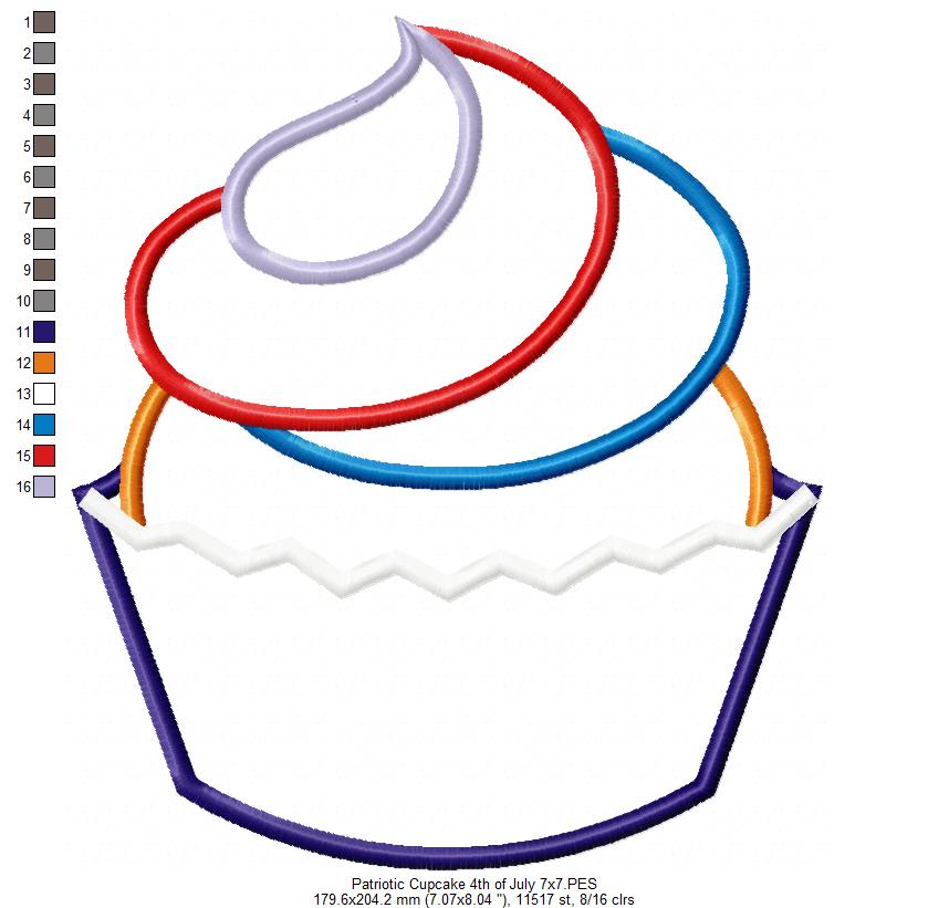 Patriotic Cupcake 4th of July - Applique - 4x4 5x5 6x6 7x7