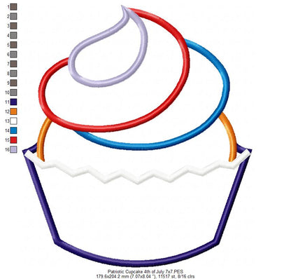 Patriotic Cupcake 4th of July - Applique - 4x4 5x5 6x6 7x7