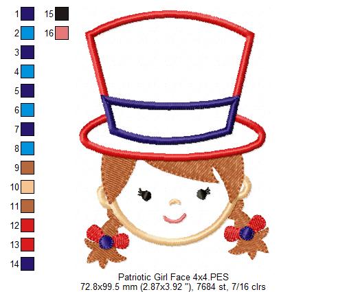 USA Patriotic American Girl Face - Applique