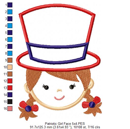 USA Patriotic American Boy and Girl Face - Applique - Set of 2 designs