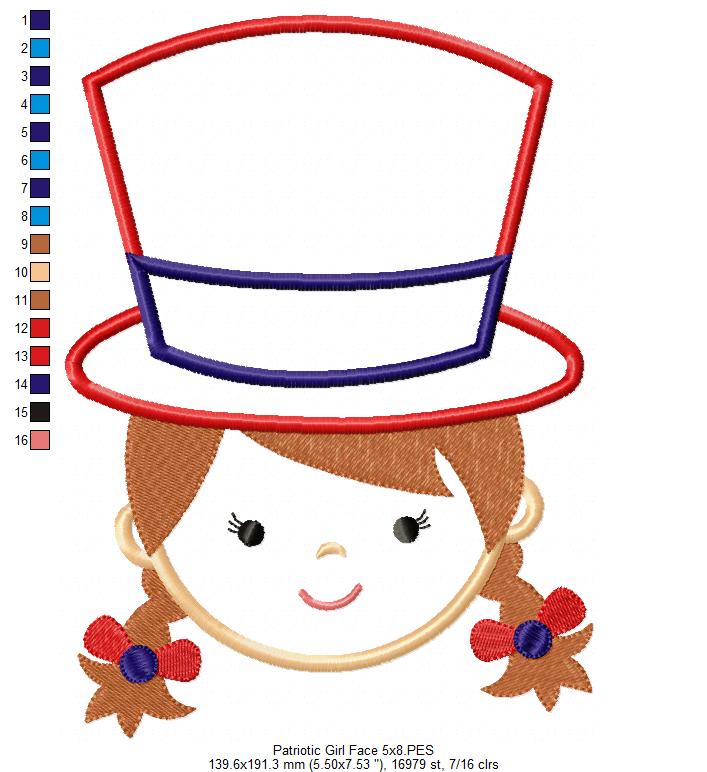 USA Patriotic American Girl Face - Applique