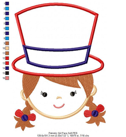 USA Patriotic American Boy and Girl Face - Applique - Set of 2 designs