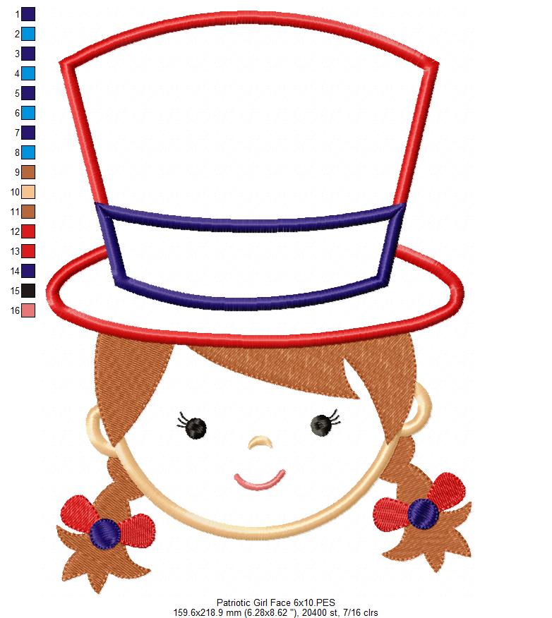 USA Patriotic American Boy and Girl Face - Applique - Set of 2 designs